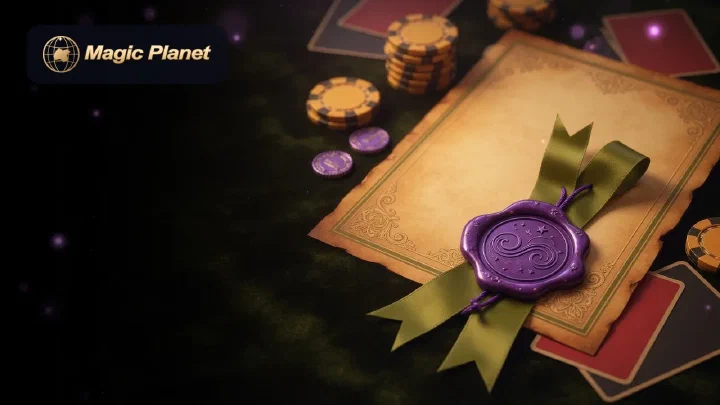 Cream certificate with a wax seal and ribbon beside lavender chips on a dark table