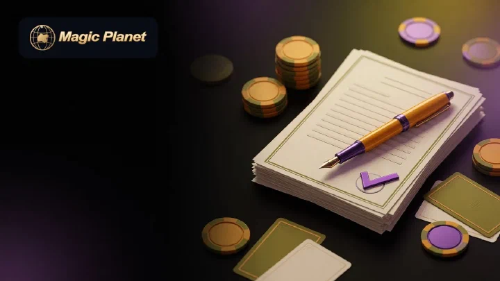 Stack of cream pages with a fountain pen and a tick beside lavender chips on a dark table